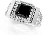 White gold Fancy Black Princess Cut Cut Halo Split Shank Prong Set Ring_1