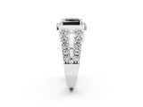 White gold Fancy Black Princess Cut Cut Halo Split Shank Prong Set Ring_2