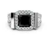 White gold Fancy Black Princess Cut Cut Halo Split Shank Prong Set Ring