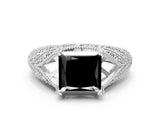 White gold Fancy Black Princess Cut Cut Milgrain Pave Diamond Engagement Ring with Four-Prong Setting_15