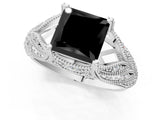 White gold Fancy Black Princess Cut Cut Milgrain Pave Diamond Engagement Ring with Four-Prong Setting_16