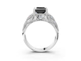White gold Fancy Black Princess Cut Cut Milgrain Pave Diamond Engagement Ring with Four-Prong Setting_18