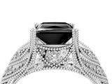 White gold Fancy Black Princess Cut Cut Milgrain Pave Diamond Engagement Ring with Four-Prong Setting_19