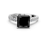 White gold Fancy Black Princess Cut Cut Pavé Band Solitaire Ring with Four-Prong Setting_24