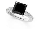 White gold Fancy Black Princess Cut Cut Pavé Band Solitaire Ring with Four-Prong Setting_25