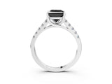 White gold Fancy Black Princess Cut Cut Pavé Band Solitaire Ring with Four-Prong Setting_27
