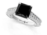 White gold Fancy Black Princess Cut Cut Pave Band Milgrain Solitaire Ring_1