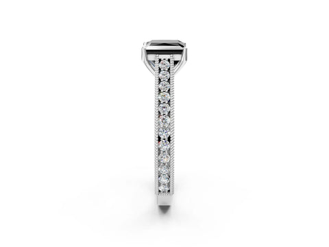 White gold Fancy Black Princess Cut Cut Pave Band Milgrain Solitaire Ring_2