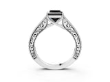White gold Fancy Black Princess Cut Cut Pave Band Milgrain Solitaire Ring_3