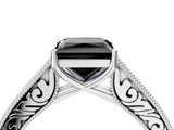 White gold Fancy Black Princess Cut Cut Pave Band Milgrain Solitaire Ring_4