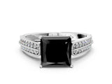 White gold Fancy Black Princess Cut Cut Pave Split Shank Engagement Ring with Four-Prong Setting_12