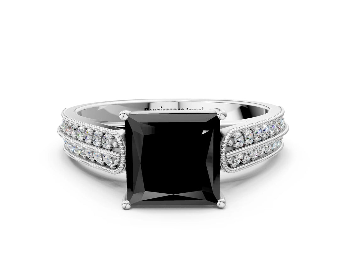 White gold Fancy Black Princess Cut Cut Pave Split Shank Engagement Ring with Four-Prong Setting_12