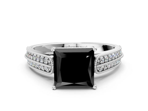 White gold Fancy Black Princess Cut Cut Pave Split Shank Engagement Ring with Four-Prong Setting_12
