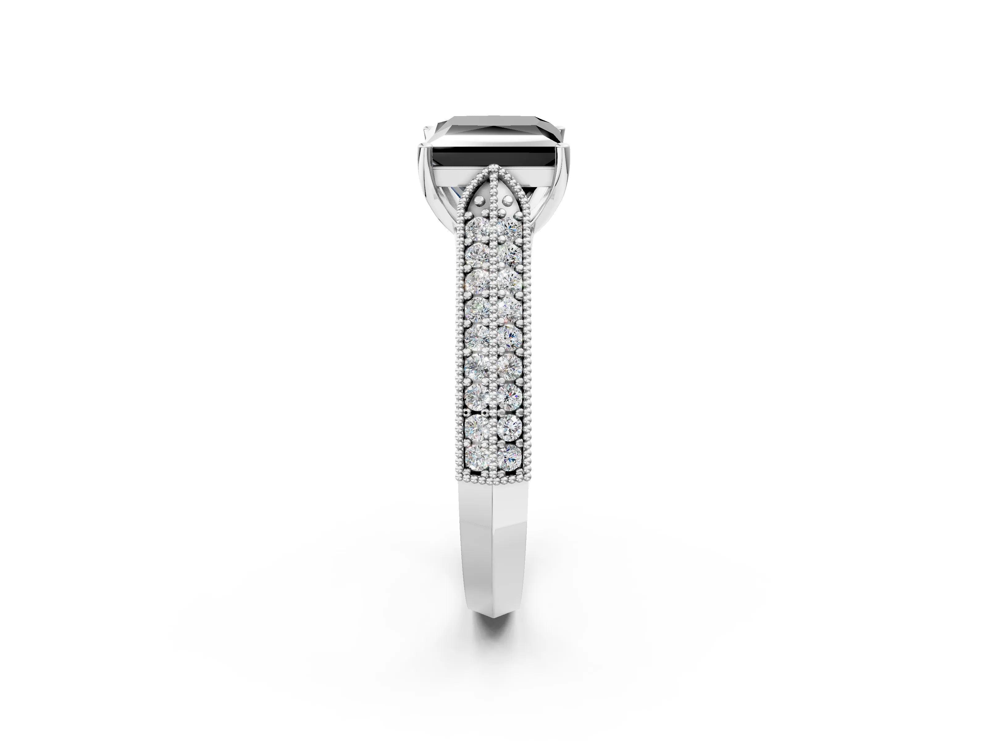 White gold Fancy Black Princess Cut Cut Pave Split Shank Engagement Ring with Four-Prong Setting_14
