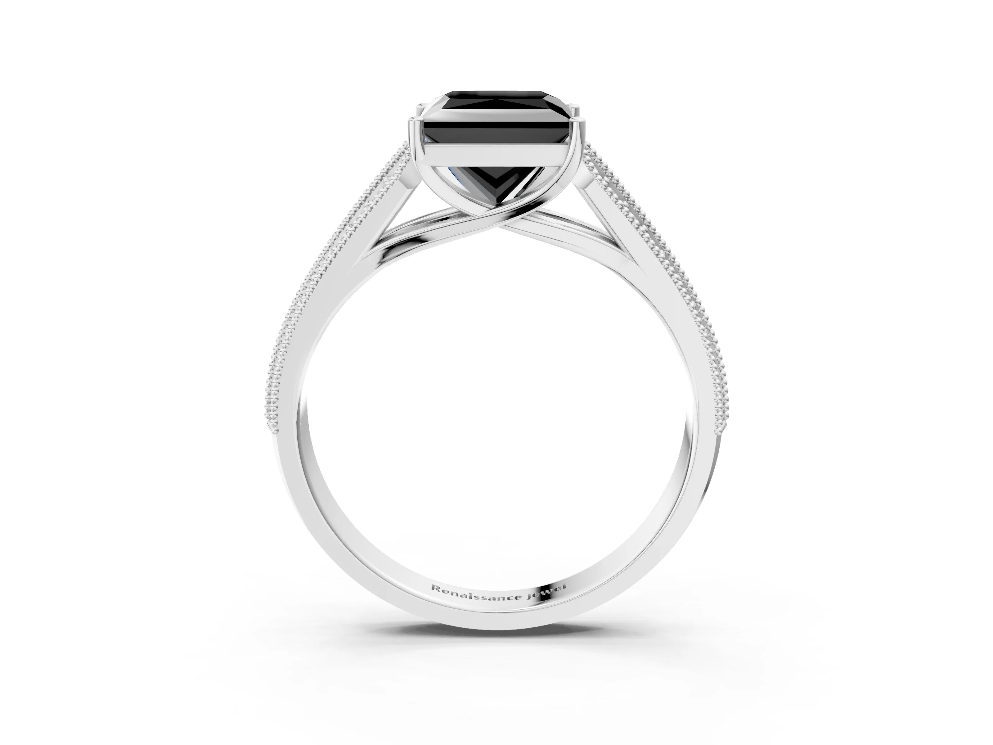 White gold Fancy Black Princess Cut Cut Pave Split Shank Engagement Ring with Four-Prong Setting_15