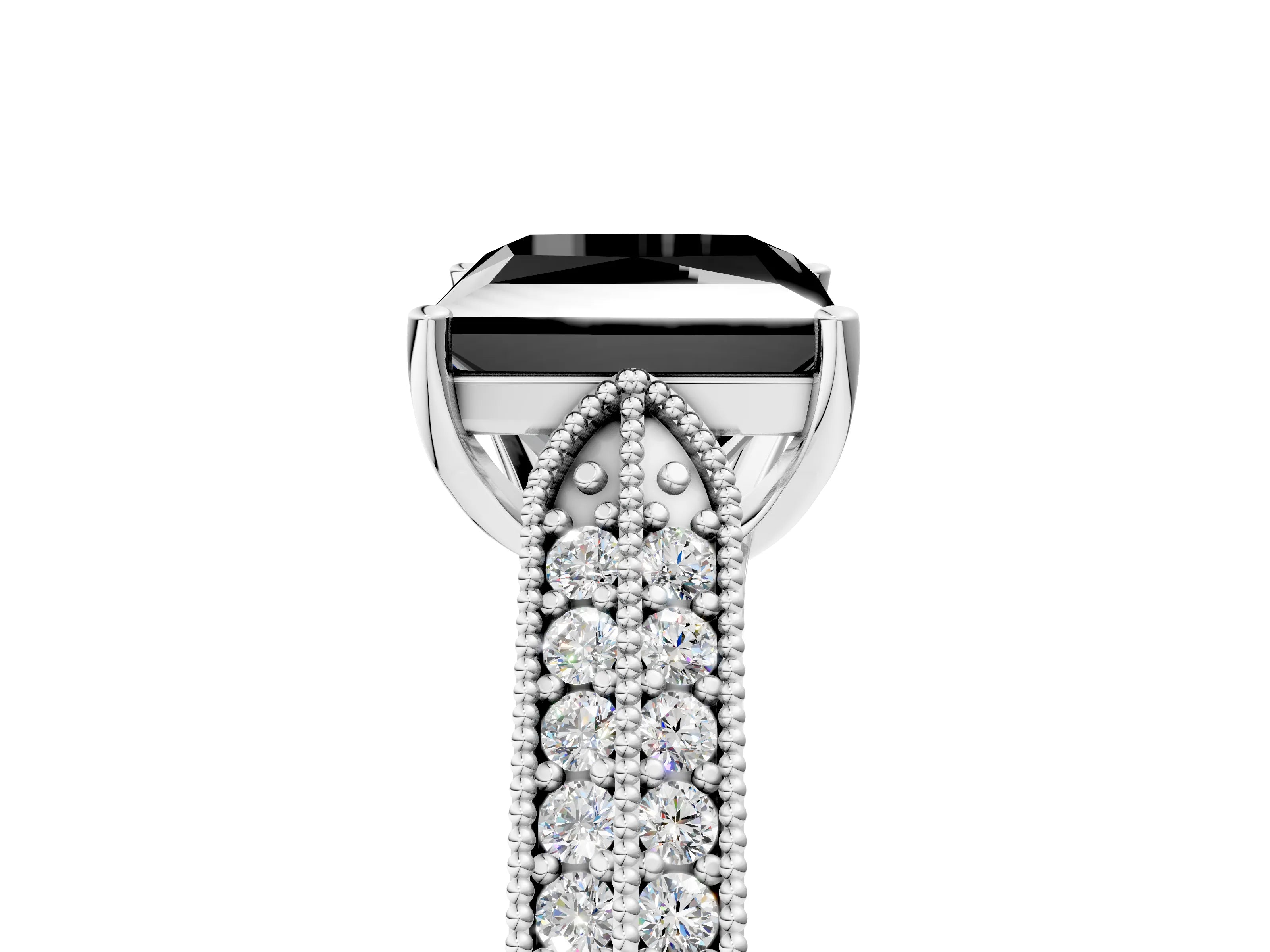 White gold Fancy Black Princess Cut Cut Pave Split Shank Engagement Ring with Four-Prong Setting_17