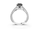 White gold Fancy Black Princess Cut Cut Solitaire Engraved Band with Four-Prong Setting_3