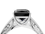 White gold Fancy Black Princess Cut Cut Solitaire Engraved Band with Four-Prong Setting_4