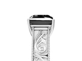 White gold Fancy Black Princess Cut Cut Solitaire Engraved Band with Four-Prong Setting_5