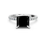 White gold Fancy Black Princess Cut Diamond Brilliant Solitaire Ring with Pavé Band and Four-Prong Setting_12