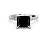 White gold Fancy Black Princess Cut Diamond Brilliant Solitaire Ring with Pavé Band and Four-Prong Setting_12