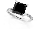 White gold Fancy Black Princess Cut Diamond Brilliant Solitaire Ring with Pavé Band and Four-Prong Setting_13