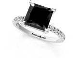 White gold Fancy Black Princess Cut Diamond Brilliant Solitaire Ring with Pavé Band and Four-Prong Setting_13