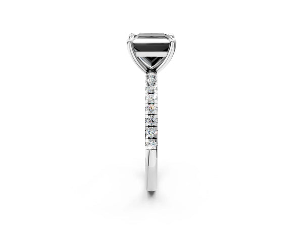 Platinum Princess Cut Solitaire Engagement Ring Setting for Black Center with Slim Fine Pave Band