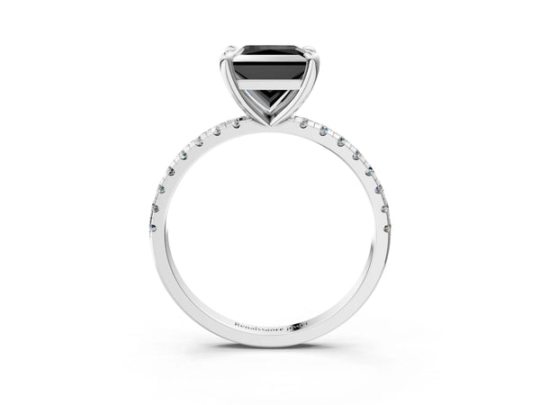 Platinum Princess Cut Solitaire Engagement Ring Setting for Black Center with Slim Fine Pave Band