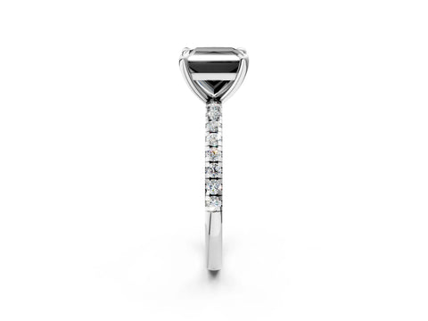 White gold Fancy Black Princess Cut Diamond Brilliant Solitaire Ring with Pavé Band and Four-Prong Setting_2