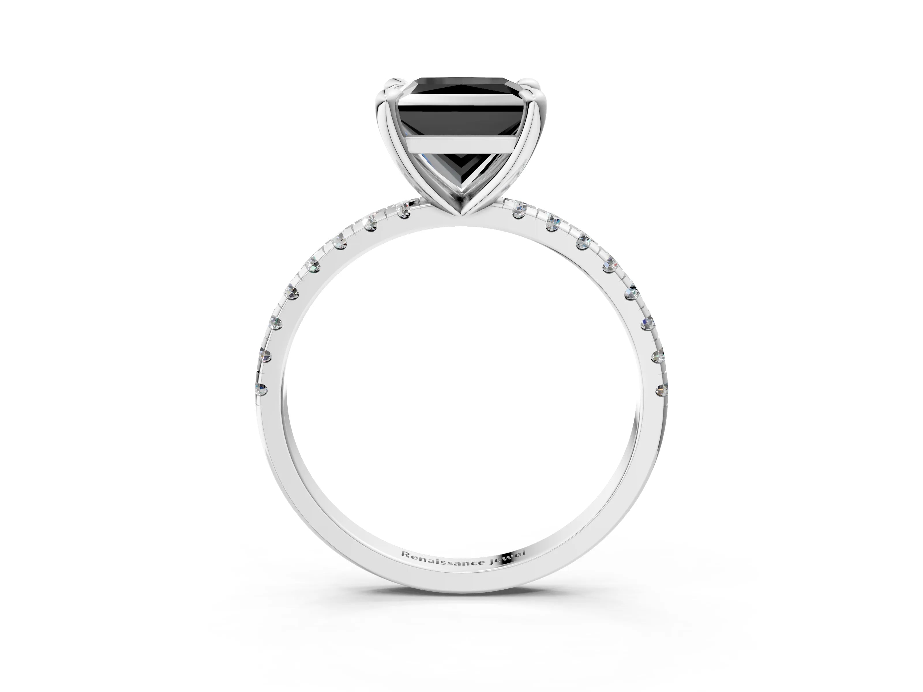 White gold Fancy Black Princess Cut Diamond Brilliant Solitaire Ring with Pavé Band and Four-Prong Setting_3