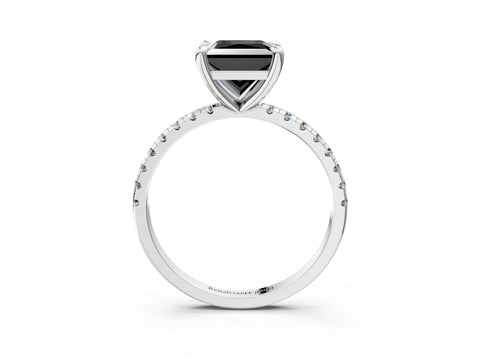 White gold Fancy Black Princess Cut Diamond Brilliant Solitaire Ring with Pavé Band and Four-Prong Setting_3