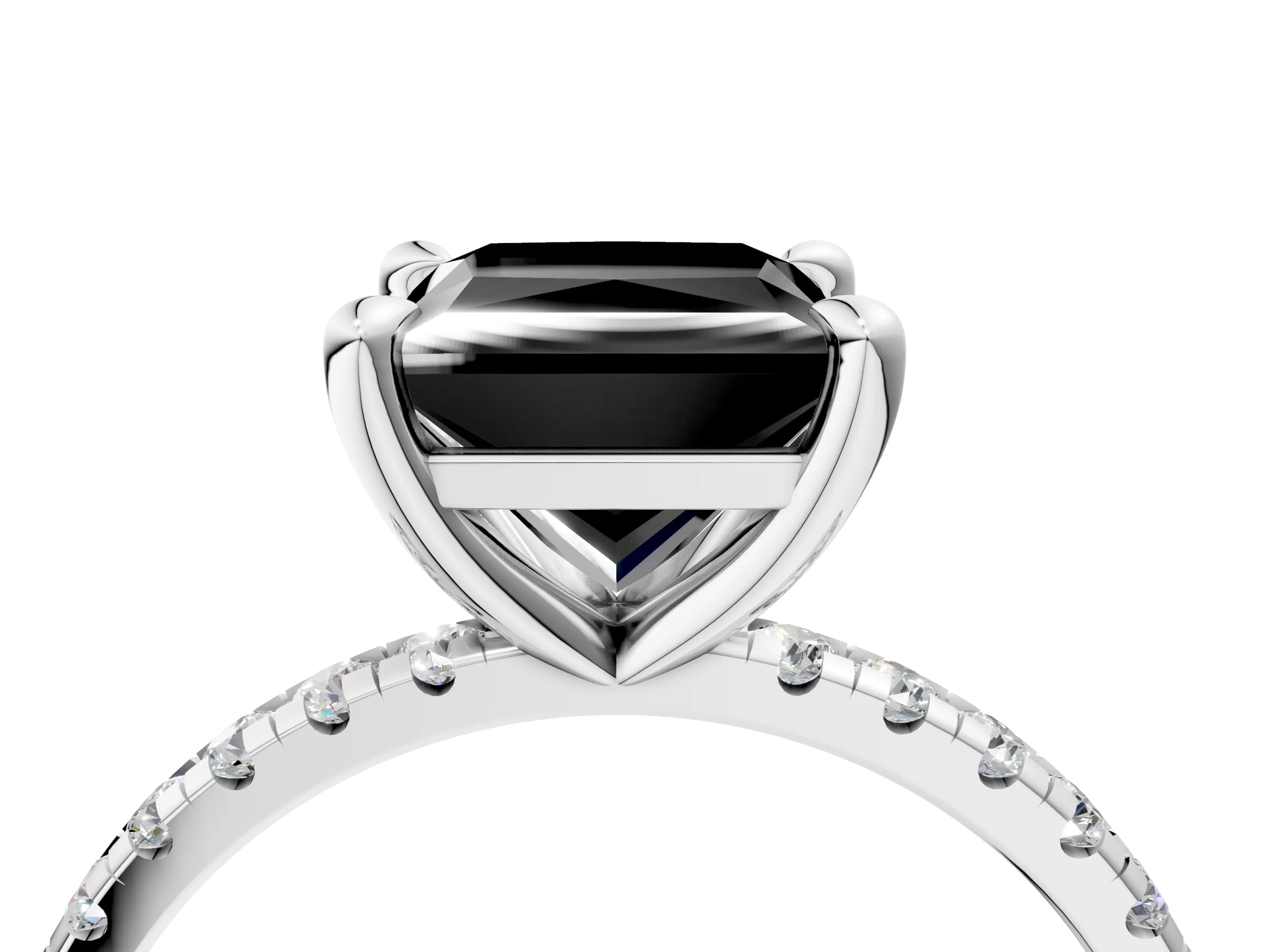 White gold Fancy Black Princess Cut Diamond Brilliant Solitaire Ring with Pavé Band and Four-Prong Setting_4