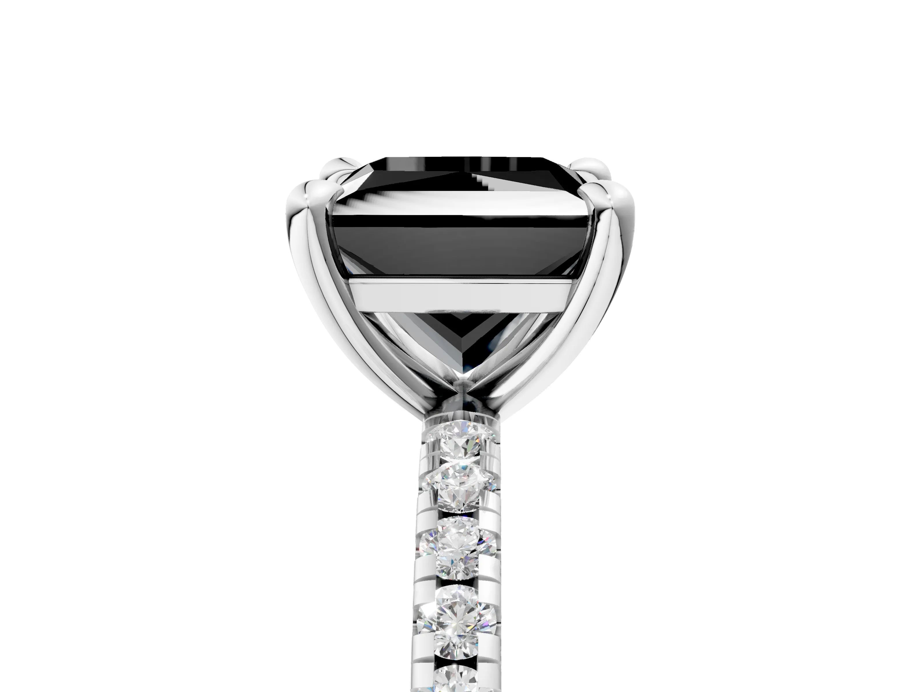 White gold Fancy Black Princess Cut Diamond Brilliant Solitaire Ring with Pavé Band and Four-Prong Setting_5