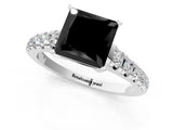 White gold Fancy Black Princess Cut Diamond Cathedral Solitaire Ring with Round  Pavé Band_37