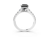 White gold Fancy Black Princess Cut Diamond Cathedral Solitaire Ring with Round  Pavé Band_45