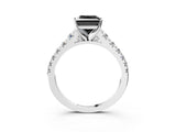 White gold Fancy Black Princess Cut Diamond Cathedral Solitaire Ring with Round  Pavé Band_63