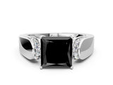 White gold Fancy Black Princess Cut Diamond Channel Set Solitaire Ring with Four-Prong Setting_18