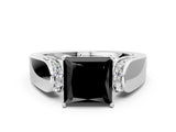 White gold Fancy Black Princess Cut Diamond Channel Set Solitaire Ring with Four-Prong Setting_2