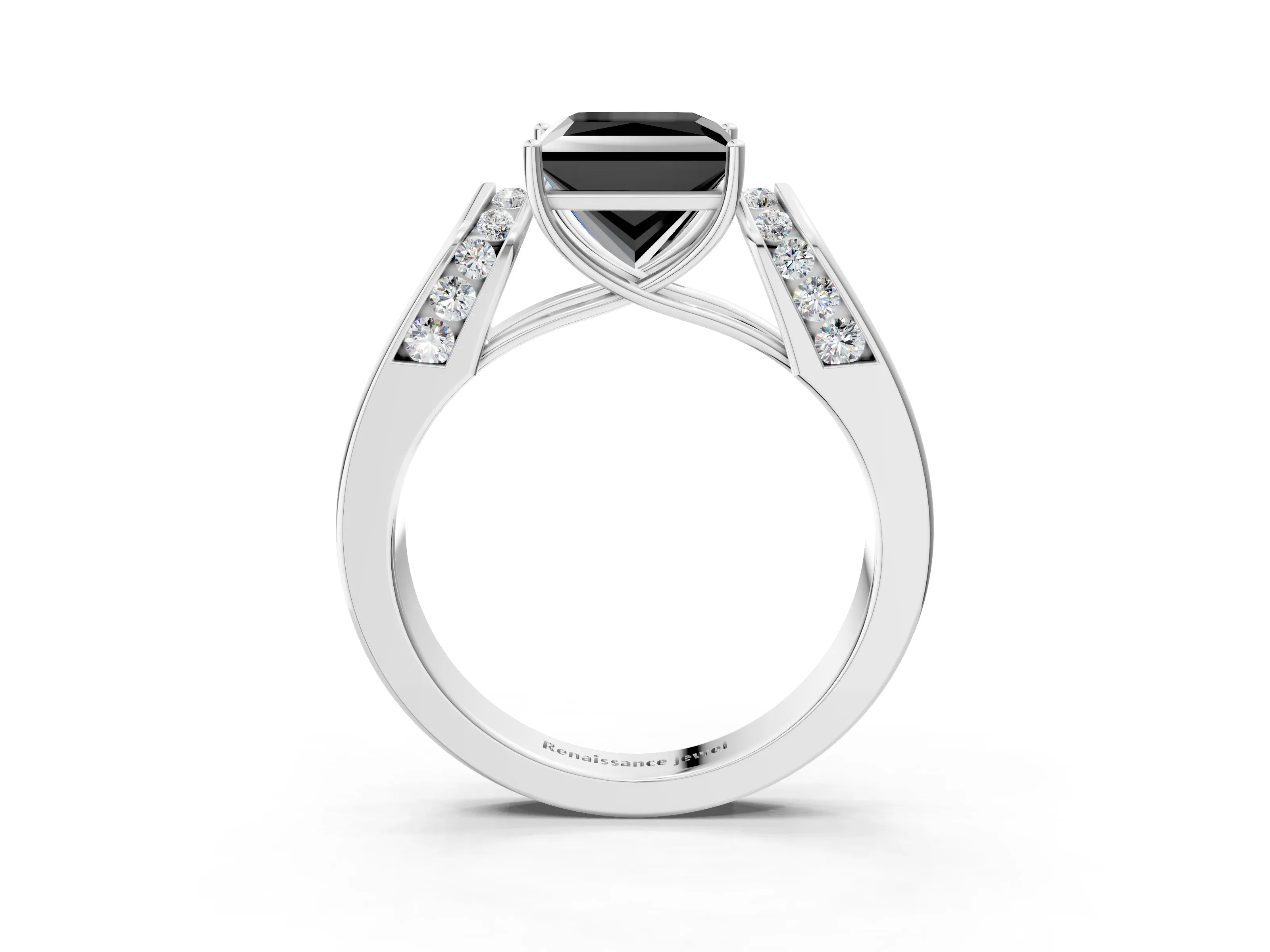 White gold Fancy Black Princess Cut Diamond Channel Set Solitaire Ring with Four-Prong Setting_21