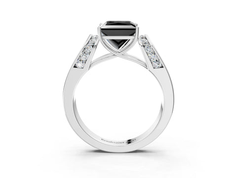 White gold Fancy Black Princess Cut Diamond Channel Set Solitaire Ring with Four-Prong Setting_21
