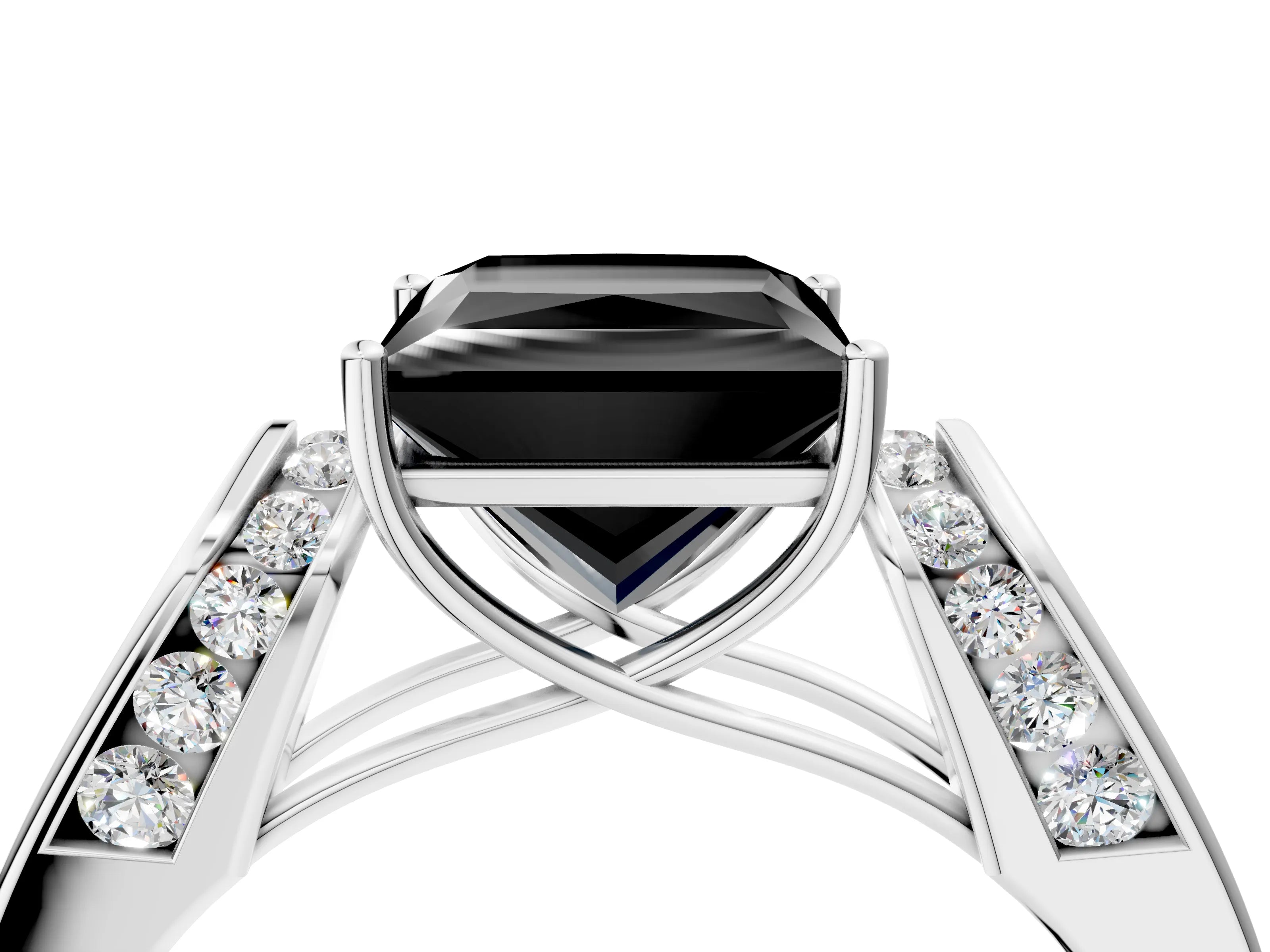 White gold Fancy Black Princess Cut Diamond Channel Set Solitaire Ring with Four-Prong Setting_22
