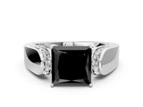 White gold Fancy Black Princess Cut Diamond Channel Set Solitaire Ring with Four-Prong Setting_42