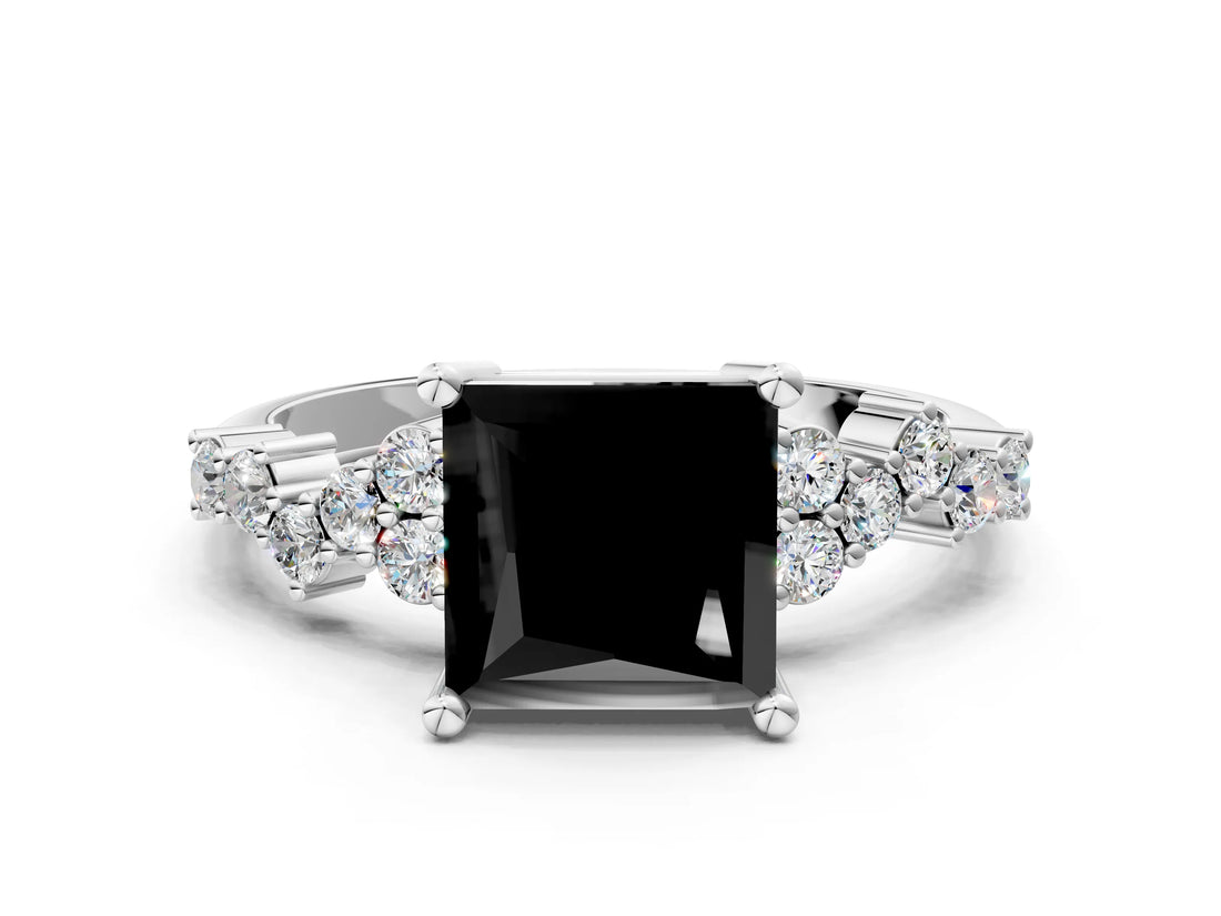 White gold Fancy Black Princess Cut Diamond Cluster Pavé Band with Four-Prong Setting_12
