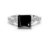 White gold Fancy Black Princess Cut Diamond Cluster Pavé Band with Four-Prong Setting_12