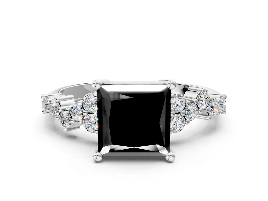 White gold Fancy Black Princess Cut Diamond Cluster Pavé Band with Four-Prong Setting_27