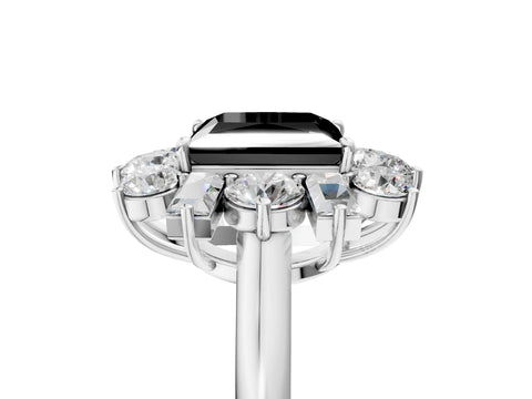 White gold Fancy Black Princess Cut Diamond Cluster Ring with Round and Baguette Stones, Split Shank Band, Prong Setting_17