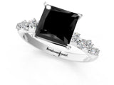 White gold Fancy Black Princess Cut Diamond Cluster Side Stone Solitaire Ring with Prong Setting_49