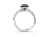White gold Fancy Black Princess Cut Diamond Cluster Side Stone Solitaire Ring with Prong Setting_51