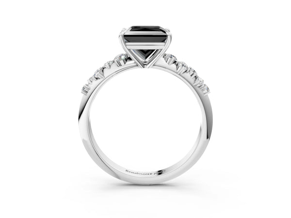 Platinum Princess Cut Graduated Cluster Engagement Ring Setting for Black Center